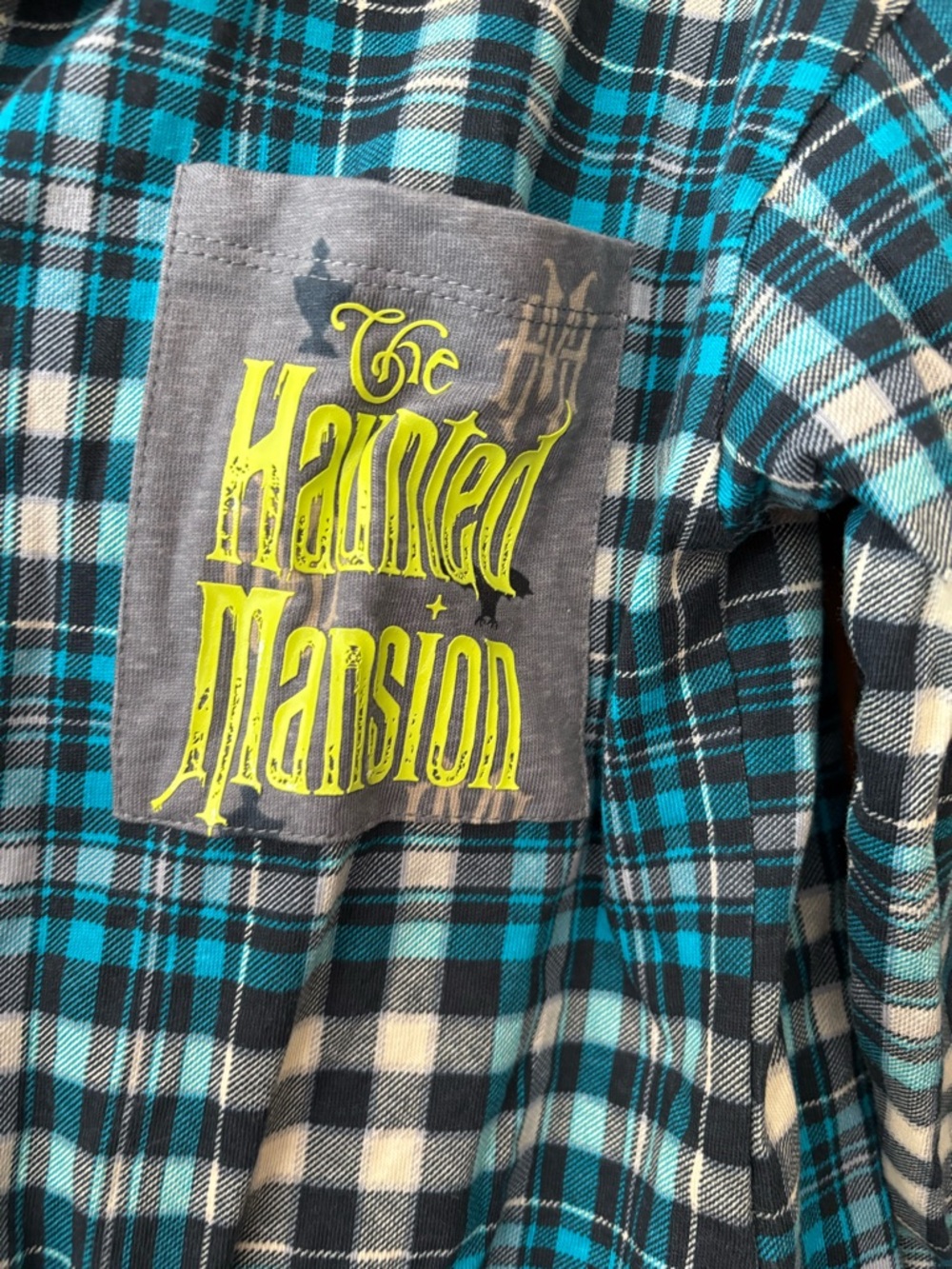 Disney Blue and Black Plaid haunted mansion Shirt S - Picture 5 of 8